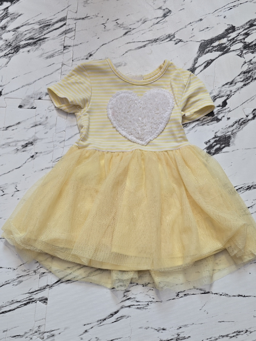 btween Yellow & White Heart Tulle Dress for Kids